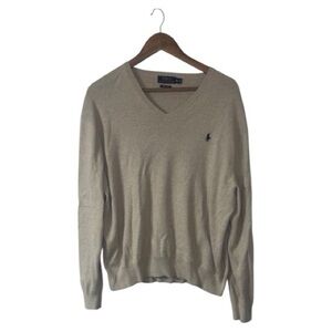 Polo Ralph Lauren Men’s V-Neck Sweater 100% Pima Cotton Tan Beige Navy Size XL
